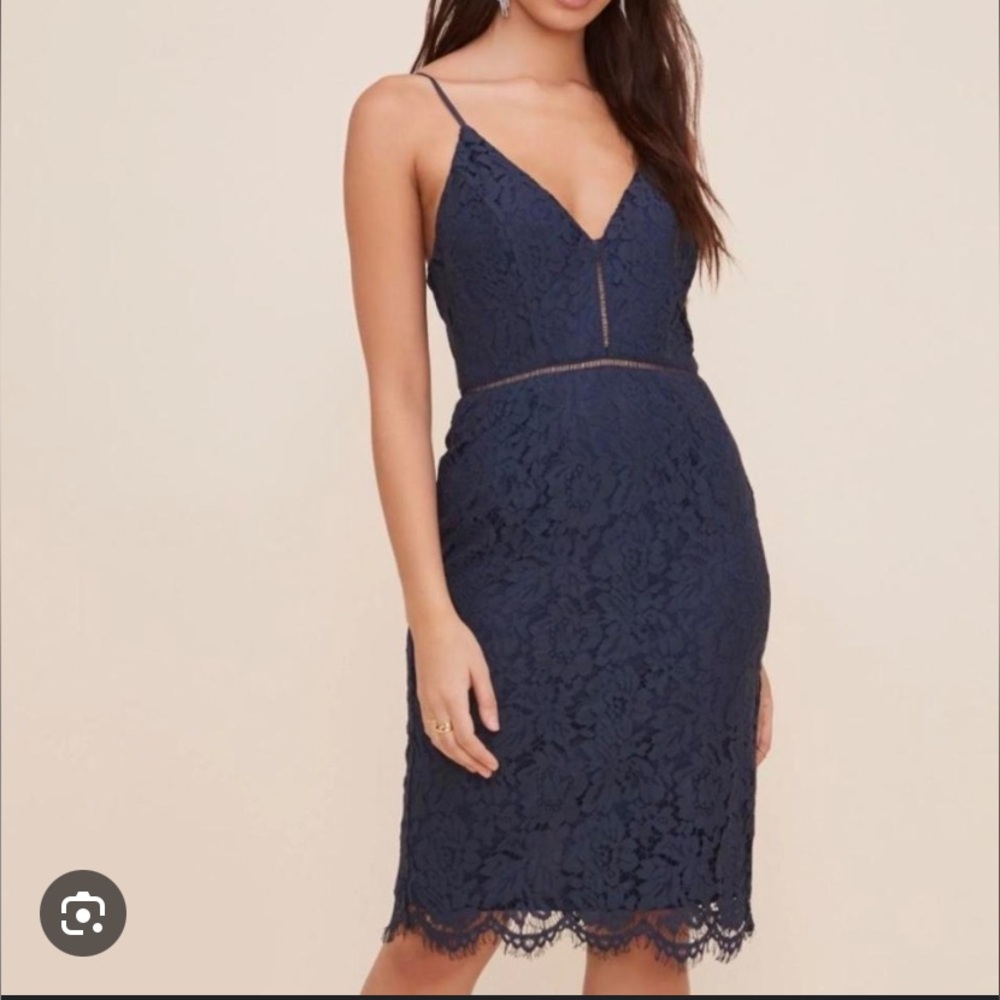 Astr Navy Lace Midi Dress